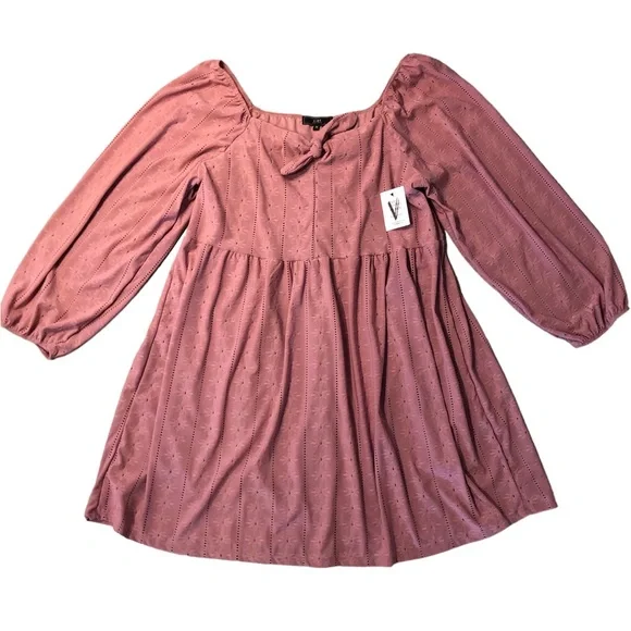 NWT | Vibe Sportswear Babydoll Eyelet Long Sleeved Mini Dress - Picture 1 of 13